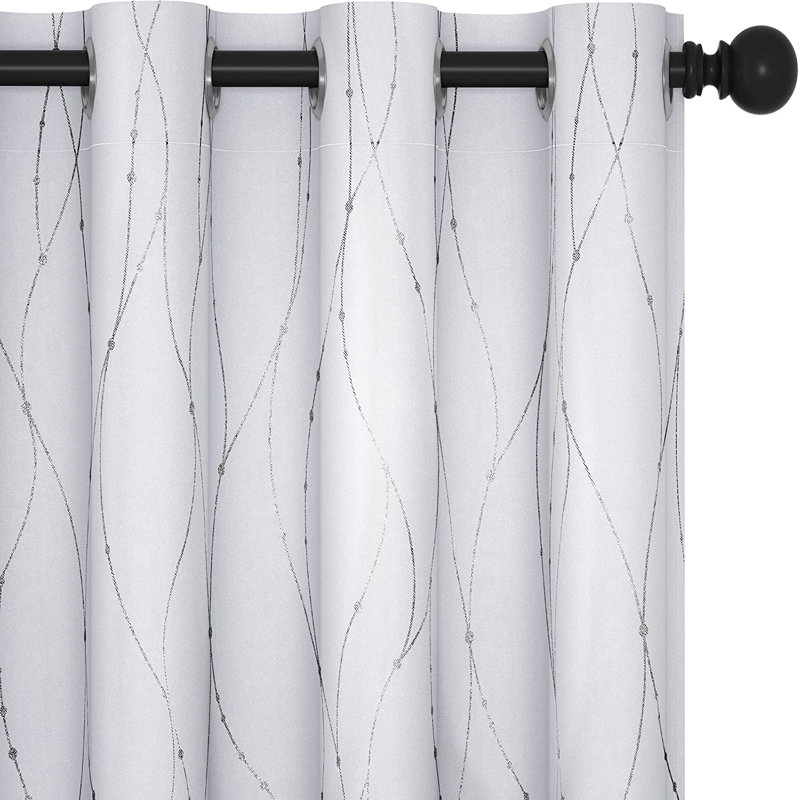 Senath Dotted Line Foil Printed Room Darkening Thermal Curtains, 117cm W x 183cm D, Greyish White