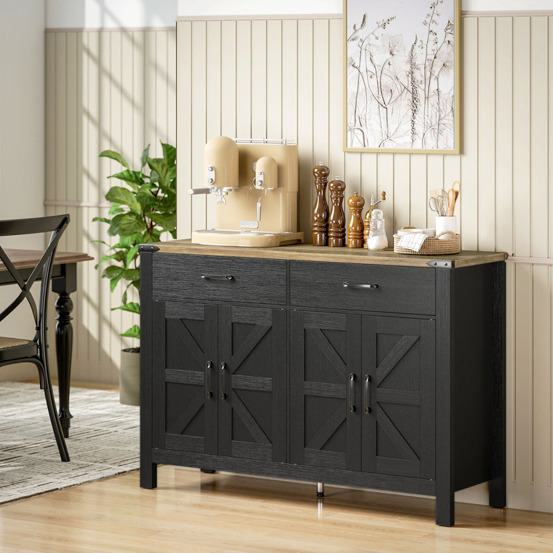 Buffet avec tiroirs et tablettes, buffet de ferme, Noir/noyer