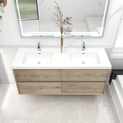 Audrieana 59 " W Wall Mounted Wall Mounted 2 Double Vanity Bathroom Vanity With Acrylic Top