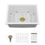 Évier de cuisine encastré 22 po x 17 po x 9 po en pierre de quartz encastré en granite blanc avec accessoires dorés-119717745
