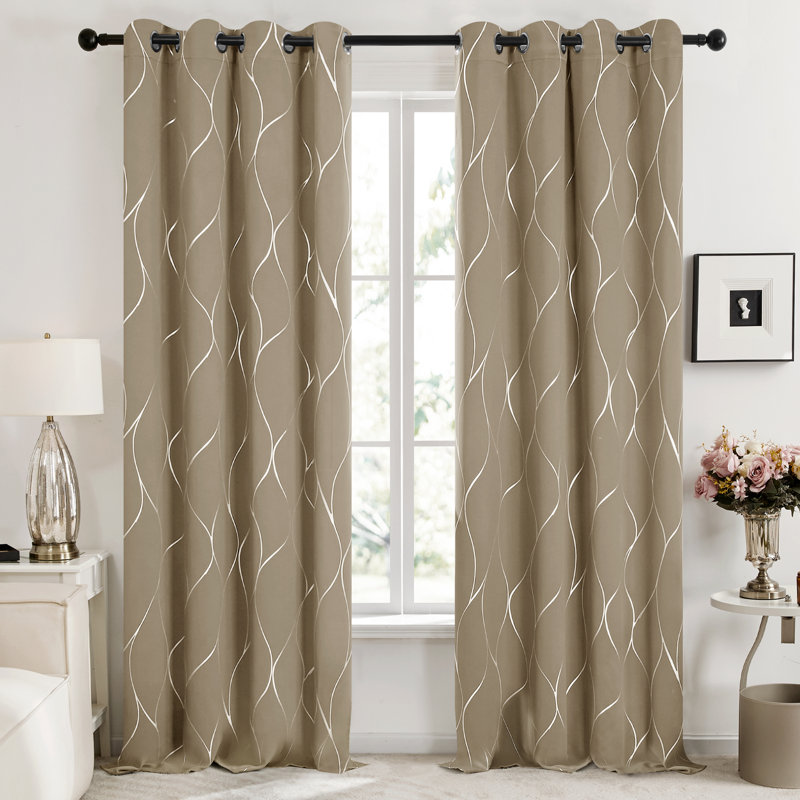 Kellda Thermal Room Darkening Polyester Curtain Panels, 52" W x 96" L, Khaki