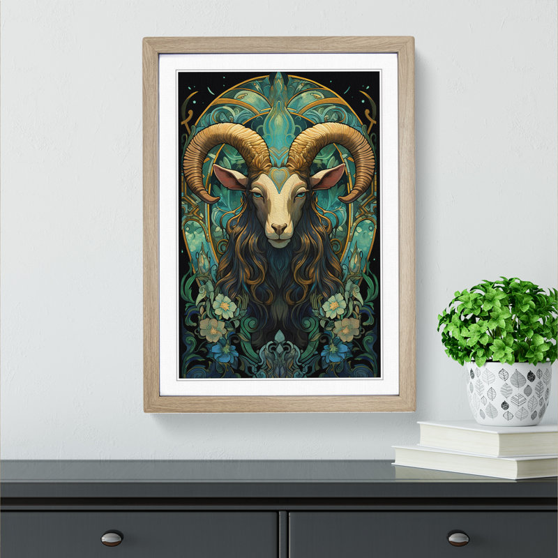 Goat Nouveau - Framed Print, Oak, 34cm H x 25cm W x 2cm D