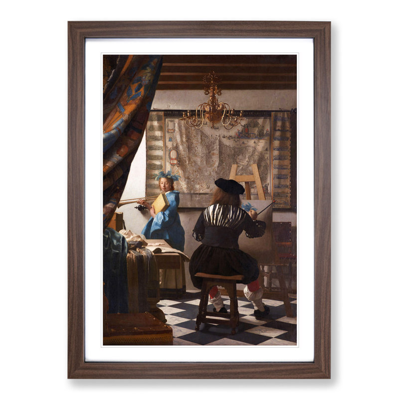 The Art by Johannes Vermeer - Picture Frame Painting, Walnut, 48cm H x 36cm W x 2cm D