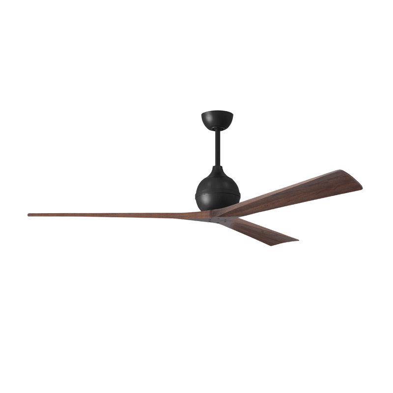 Ventilateur de plafond à 3 pales Irene, Noir mat, 72", Ton noyer