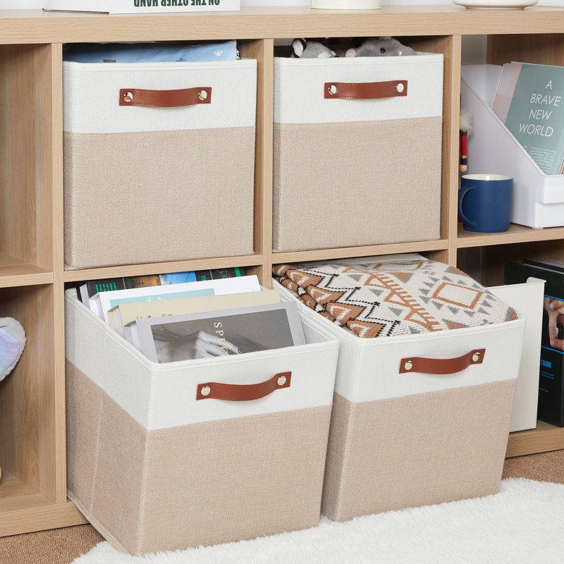 Ensemble de 4 cubes de rangement en tissu, bacs de rangement cubiques 11 x 11, paniers de rangement décoratifs pour tablettes avec poignées