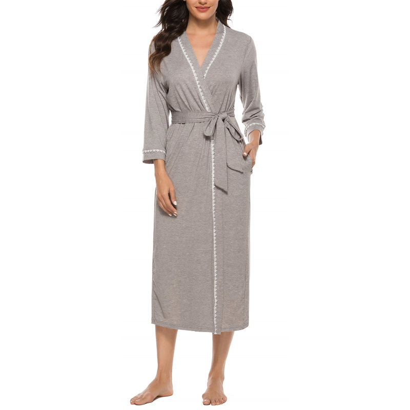 Nemanja Satin Mid-Calf Bathrobe, XL, Grey