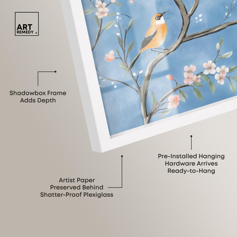 Oiseaux dans les branches II, H 13 po x l 13 po, Blanc