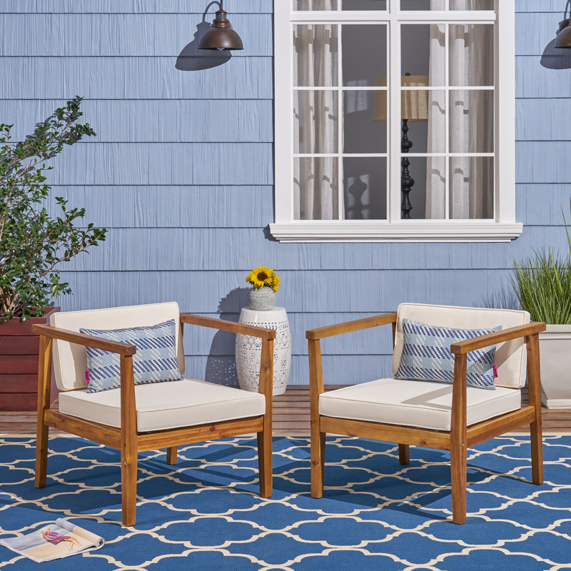 Adalhard Acacia Outdoor Lounge Chair, Teak Frame/Beige Cushion