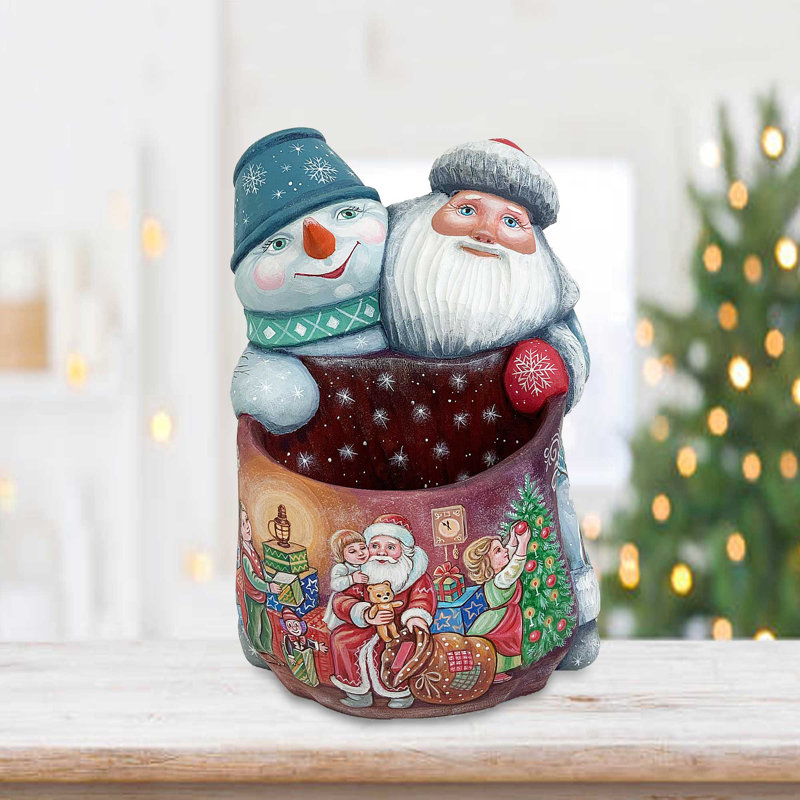 Masterpiece Wood Carved the Gift of Giving, a Snowman's Story Figurine
