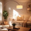 Lampe sur pied arquée avec bras réglable, abat-jour blanc, base en marbre, 81 po