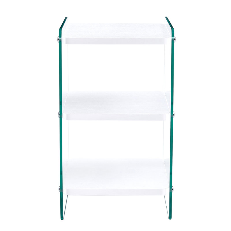 Trois niveaux de tables de chevet. La surface du panneau est en panneau de fibres à densité moyenne avec des autocollants blancs et les deux côtés sont en verre trempé transparent. La conception est simple et généreuse, avec une fonction de rangeme