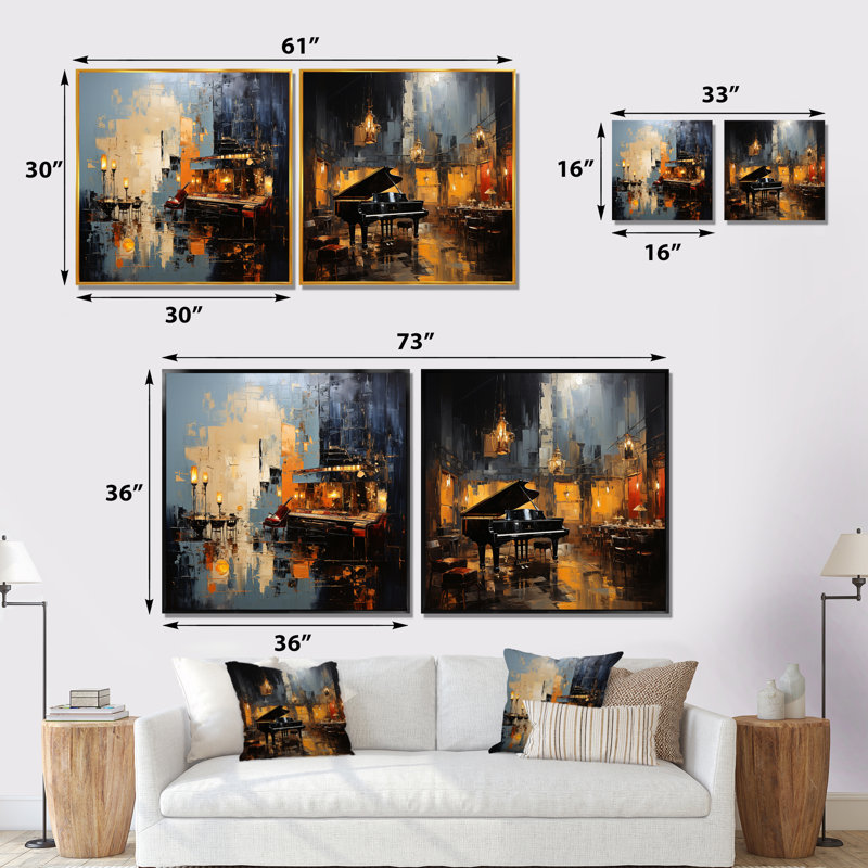 Ensemble de 2 reproductions d'art sur toile jaune et gris, Toile tendue, H 16 po x l 33 po x P 1 po