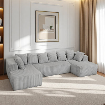 Modular U-Shaped Sectional Sofa,130-Inch 4-Seater Chaise Lounge With Reversible Design, Striped Corduroy Fabric – Customizable Living Room Or Bedroom Couch, Freely Configurable Layout