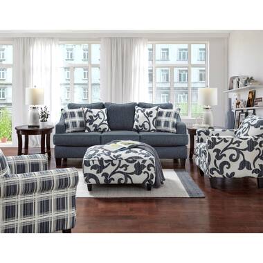 Blue Plaid Sofa Set