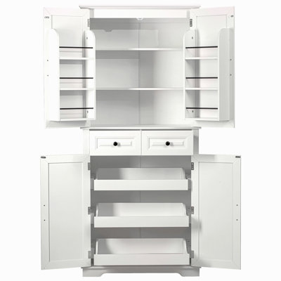 71" Tall Kitchen Pantry Cabinet With 3 Pull Out Cabinet Organizers, Farmhouse Embossed Texture Storage Cabinet With 6 Door Shelves, 2 Drawers, Freestanding Cupboard For Kitchen, Dining Room