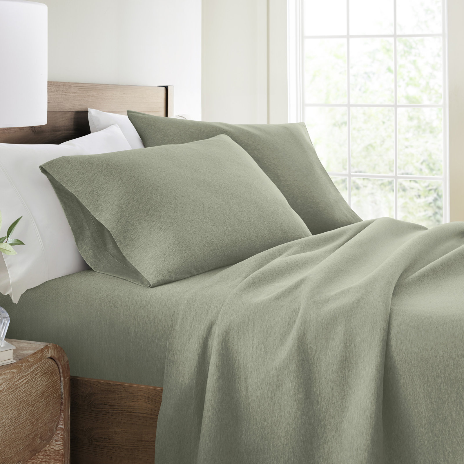 Cotton Sheet Set, Sage, Twin Sheet Set + 1 Fitted Sheet + 1 Pillowcase