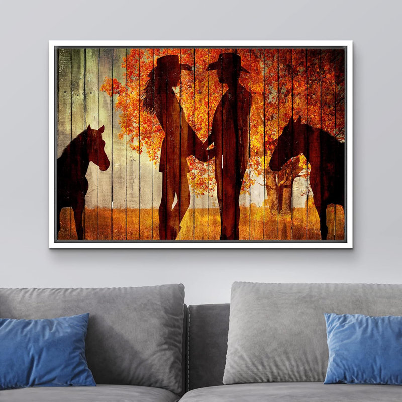 Art campagnard avec une silhouette de cheval, Toile tendue, H 24 po x l 36 po
