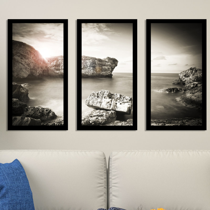 Coucher de soleil océan - ensemble de 3 reproductions de photos sur acrylique, H 25,5 po x l 40,5 po x P 1 po