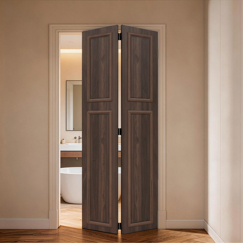 Série 18 20 po x 80 po Porte pliante en panneau de fibres à densité moyenne à 2 panneaux de 3/4 couleur noyer avec quincaillerie 3/4 po