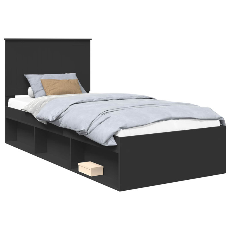 Solid Wood Bed, Black, Single (3')