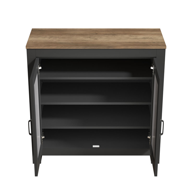 Chessani 12 Pair Shoe Storage Cabinet, Black/Knotty Oak