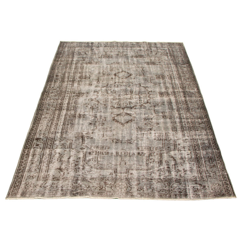 Tapis décoratif gris en laine noué à la main de conception unique 5 pi 11 po x 9 pi 6 po Deqa noué à la main