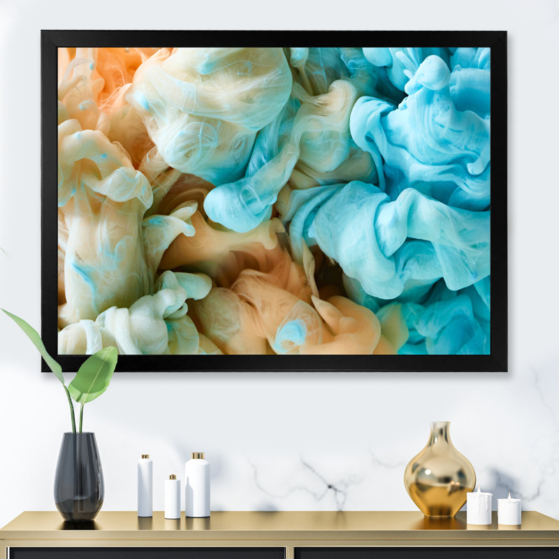 Encre bleue et verte, art mural moderne, Cadre photo noir, H 8 po x l 12 po x P 1,5 po