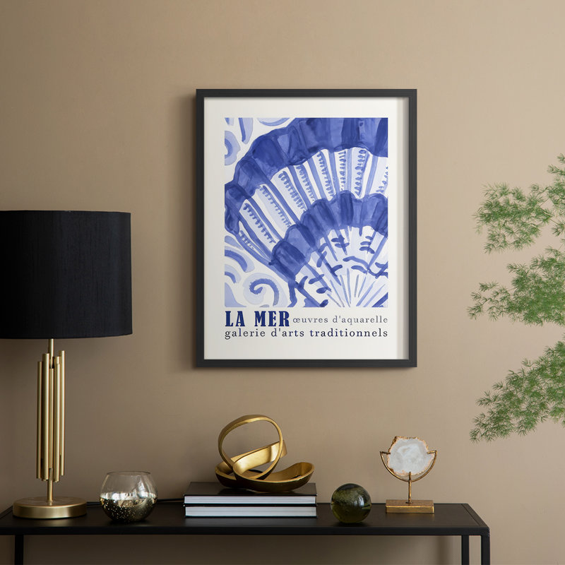 Reproduction d'art encadrée, affiche La Mer II - bois massif, H 11 po x l 9 po, Noir, noir, noir, noir
