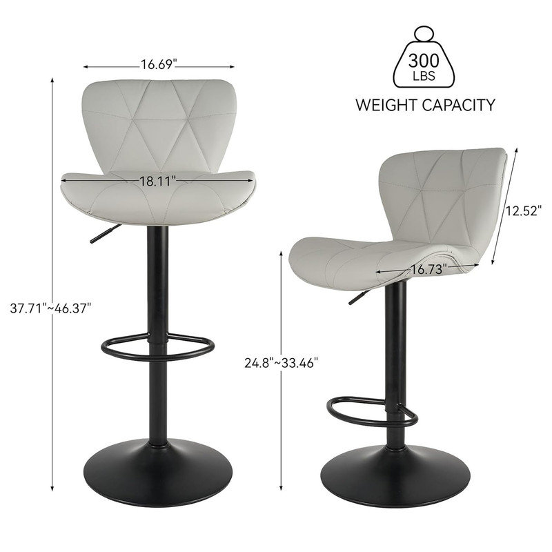 Light Gray Adjustable Faux Leather Swivel Bar Stools with Metal Base