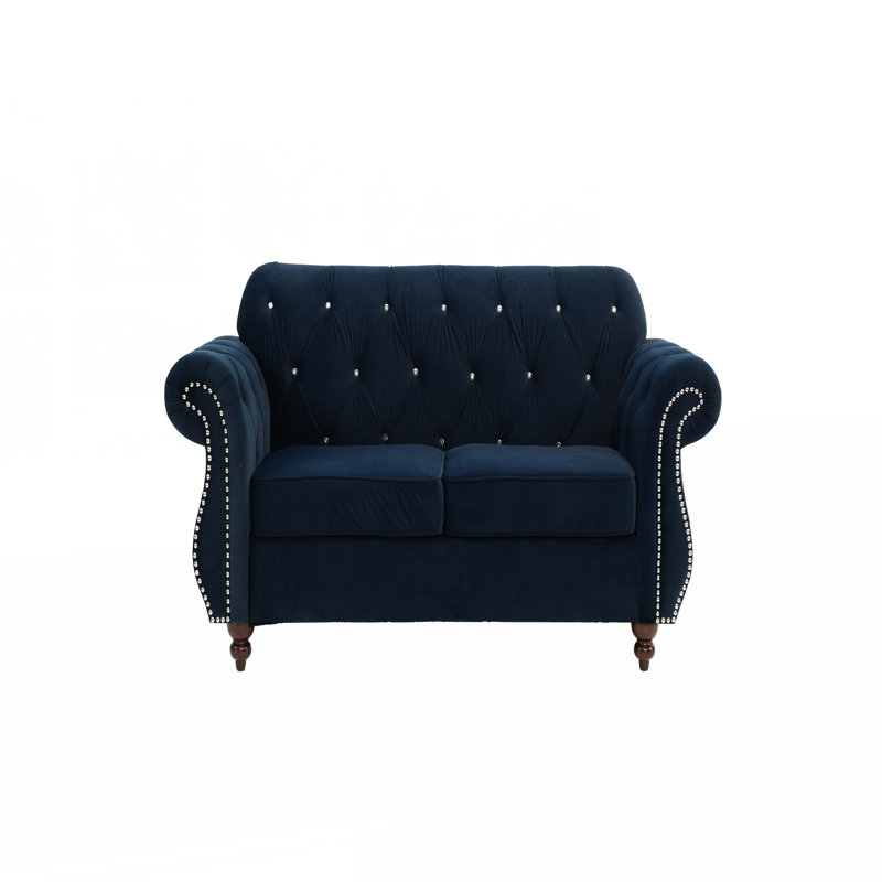Causeuse formelle de luxe en velours indigo 1pc avec coussins de salon 2 places, Indigo
