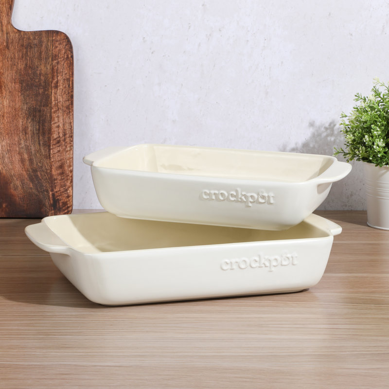 Cream Rectangular Stoneware Bake Pan Set, 2.5 and 3.5 Quart