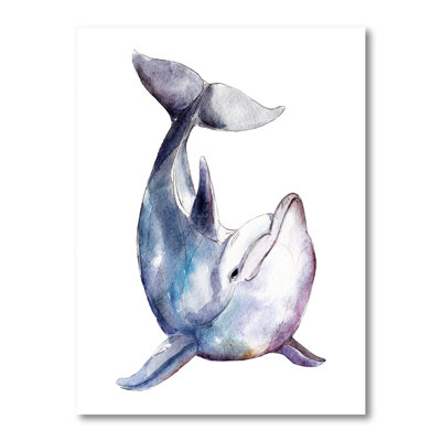 Art mural sur toile de dauphin, impression d'un animal de la faune océanique - dauphin bleu sur blanc