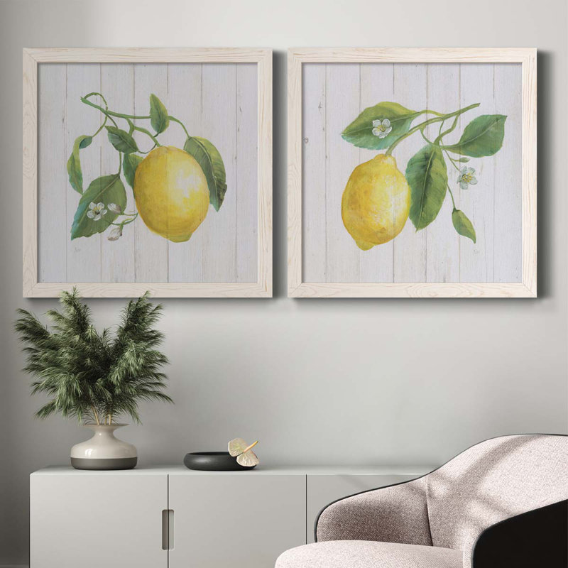 Lemon Fresh I - ensemble de 2 peintures sur toile encadrées, H 31,5 po x l 63 po x P 1,5 po, Cadre blanc