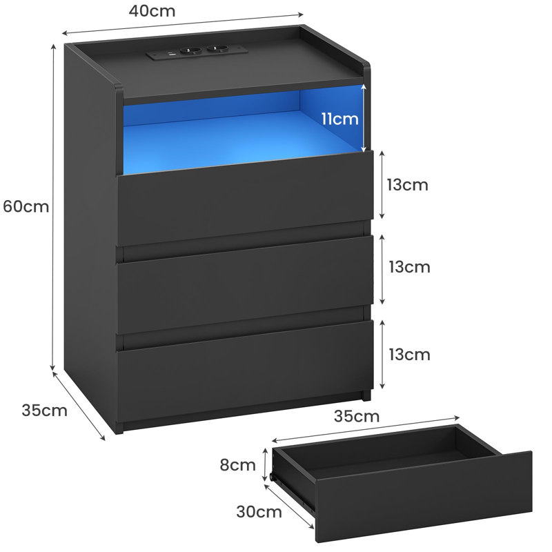 Metal Bedside Table, Black