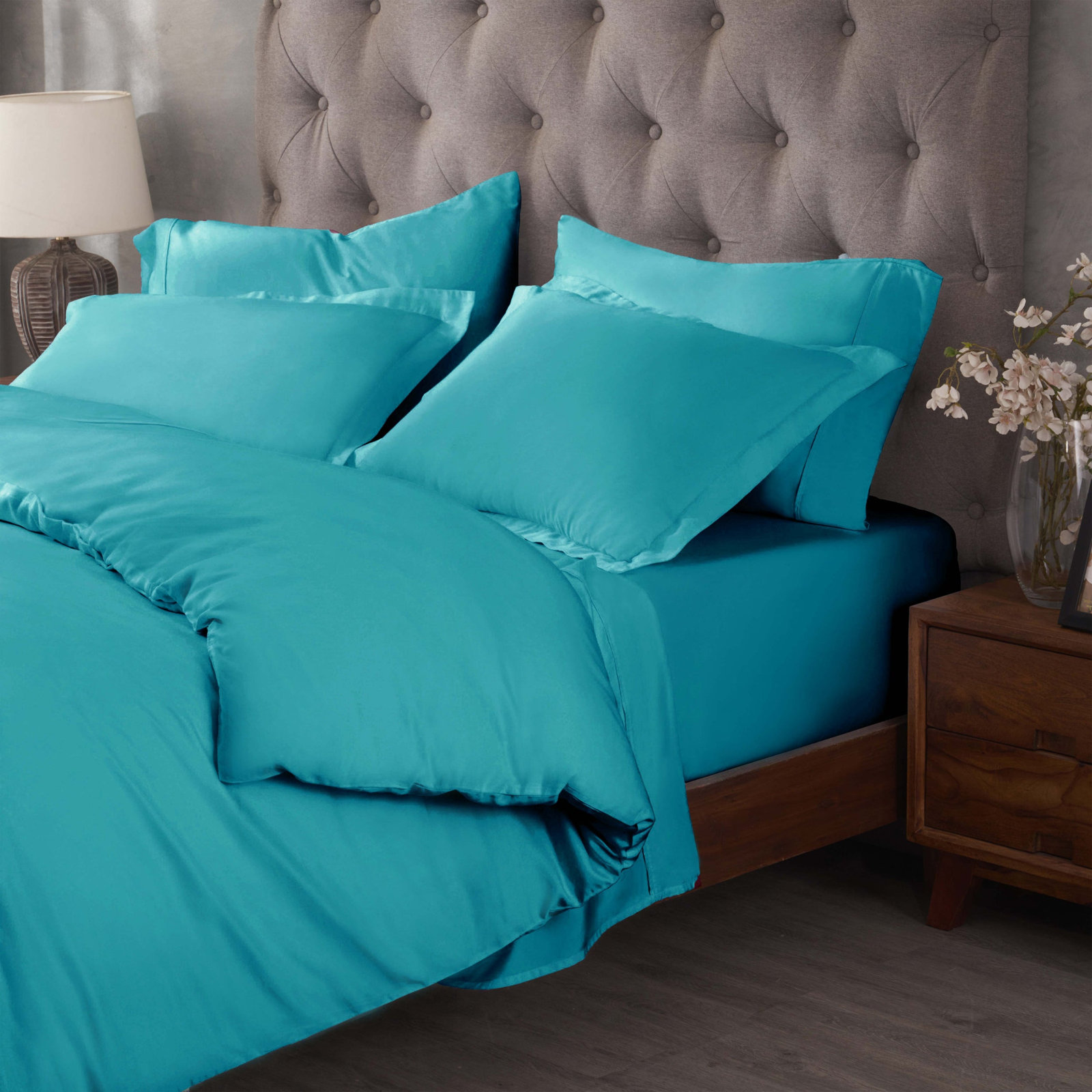 Lunete Egyptian Cotton Duvet Cover Set, Full / Queen Duvet Cover + 2 Pillow Shams, Teal