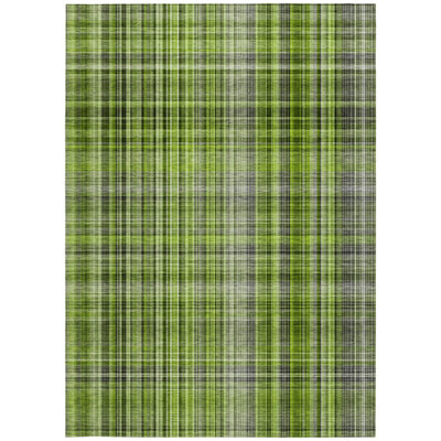 Green Plaid Washable Non Skid Indoor Outdoor Area Rug