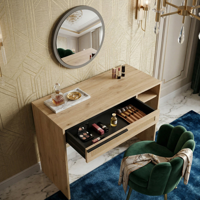 Kinsley 39'' Vanity Set with Mirror, Walnut/Oak