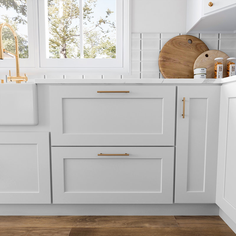 Armoire de cuisine en bois massif prête à assembler, Blanc / 2 tiroirs, 30"