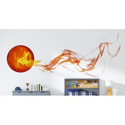 Autocollant mural boule de feu, autocollant mural flamme abstraite, décoration murale orange vague d'énergie, décoration de chambre en orbe enflammée, autocollant moderne pour chambre d'enfant/ado 447 g
