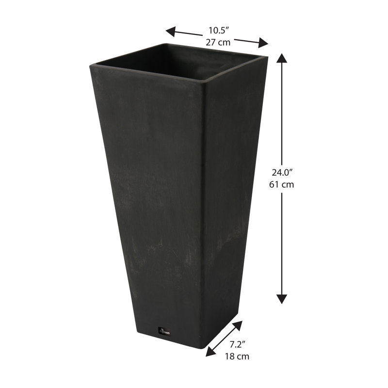 Jardinière carrée H 10,5 po x 24 po Valencia avec plateau à eau, Black