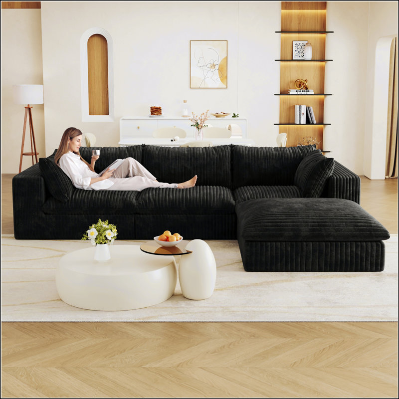 Canapé Cloud en velours côtelé, assise profonde, conception à deux couches, coussins amovibles, aucun assemblage requis, parfait pour les salons et les chambres