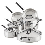 KitchenAid 5-Ply Clad Stainless Steel Cookware Induction Pots and Pans Set, 10 Piece, Polished Stainless Steel