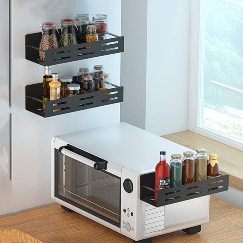 Étagère à épices en fer noir Super Magnetic, résistante à la rouille, paquet de 4 pour le rangement de la cuisine