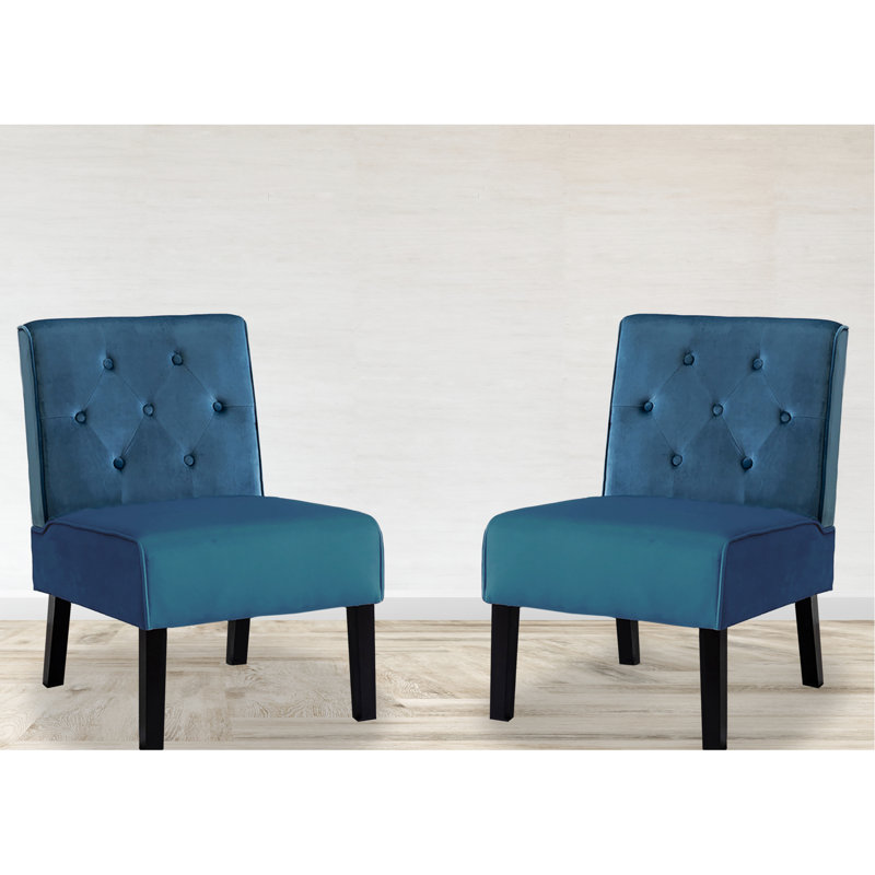 Chaise de salon 2 pièces en velours avec coussin en mousse, bleu, Bleu