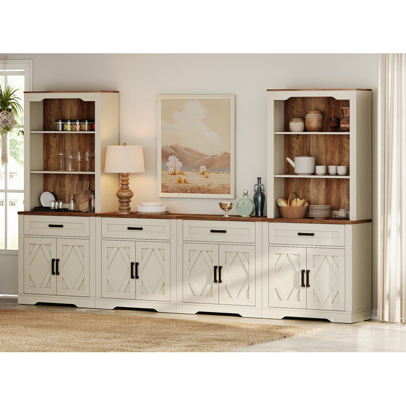 Glenford 4-In-1 73.3"H Tall Kitchen Pantry Storage Cabinet,Large Farmhouse Style Sideboard Buffet Cabinet Set Of 4 With Drawers And Shelves For Kitchen