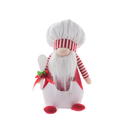 Tissu blanc / rouge avec chef gnome tenant une spatule