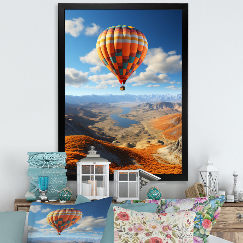 «Orange Hot Air Ballon Horizon II», reproduction sur toile, Cadre photo noir, H 20 po x l 12 po x P 1 po