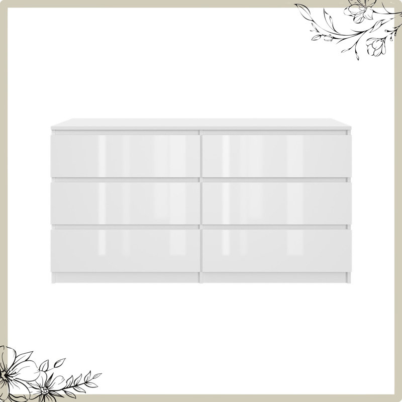 Tanyel 140cm W 6 - Drawer Chest of Drawers, Glossy White