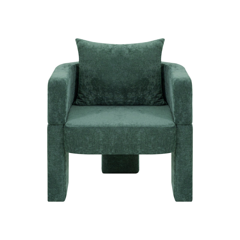 Modern 3-Leg Chenille Accent Chair with Ergonomic Arms, Dark Green