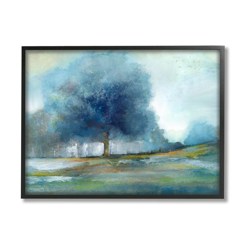 Au-666-Giclée, arbre bleu abstrait par Nan Peinture, Giclée encadrée noir minuit, L 14 po x H 11 po x P 1,5 po